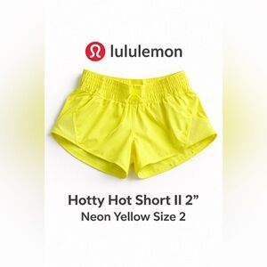Lululemon Hotty Hot Short II 2” Neon Yellow Running Shorts Size 2